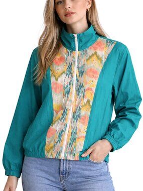 Vintage 80s Colorblock Windbreaker Jacket Zip Blair Green Medium